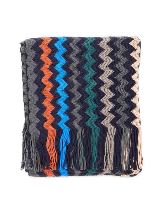 Missoni Blue Zigzag-Knit Scarf for men