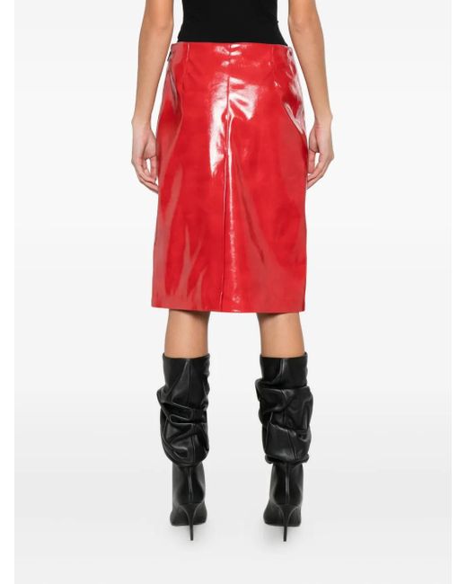 MSGM Red High-Waisted Fitted Skirt