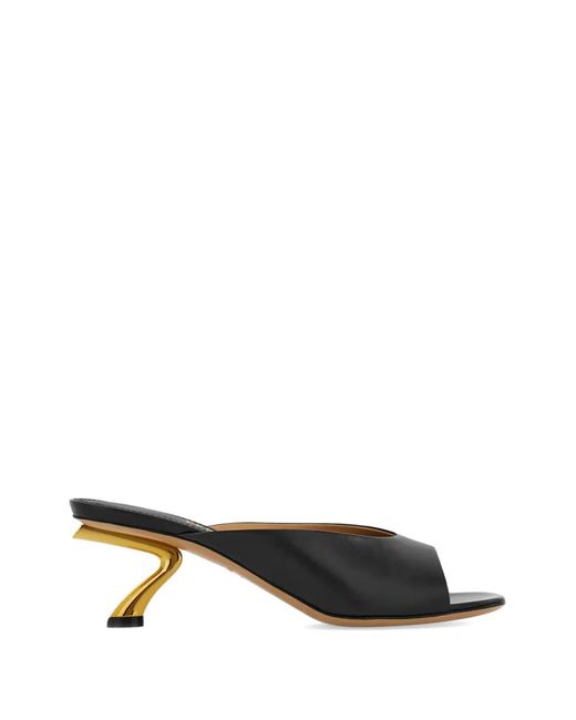 Ferragamo Black S-Shaped Open Toe Sandals