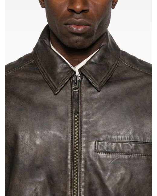 Samsøe & Samsøe Gray Sacliff X Zip-Front Leather Jacket for men