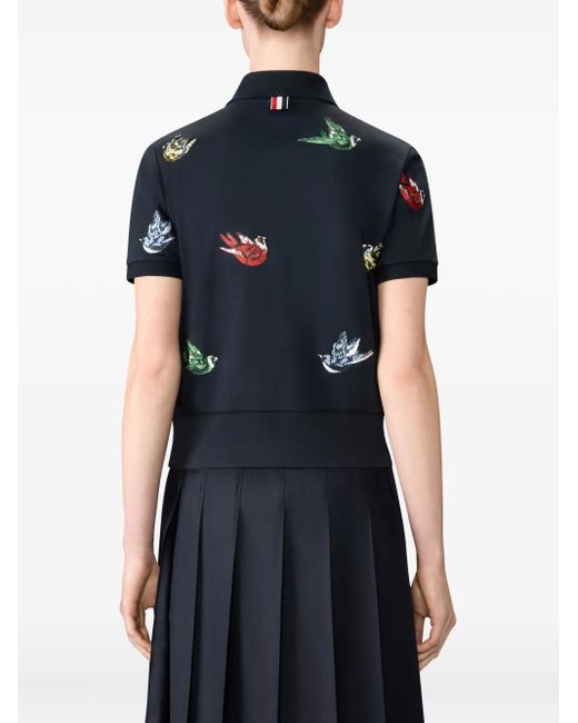 Thom Browne Blue Satin Stitch Bird Embroidery Polo