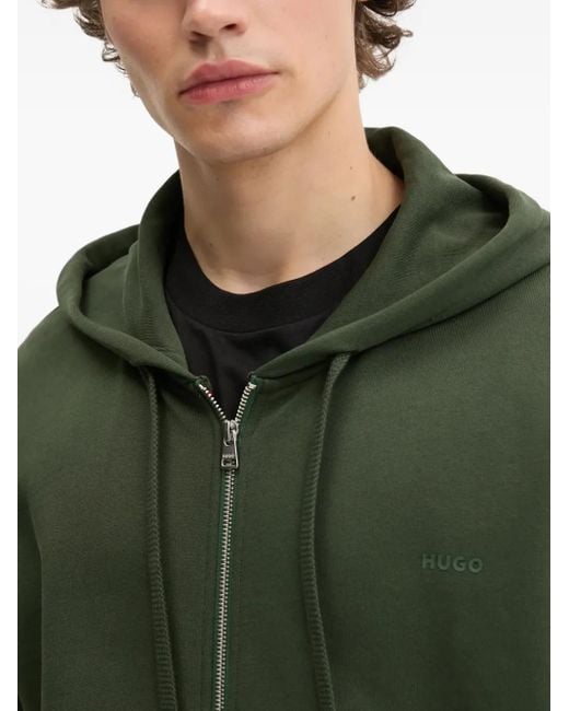 HUGO Green Logo-Embroidered Zip-Up Hoodie for men