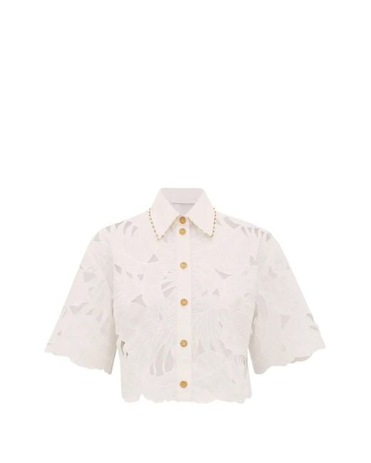Zimmermann Pink Mahon Embroidered Cropped Shirt
