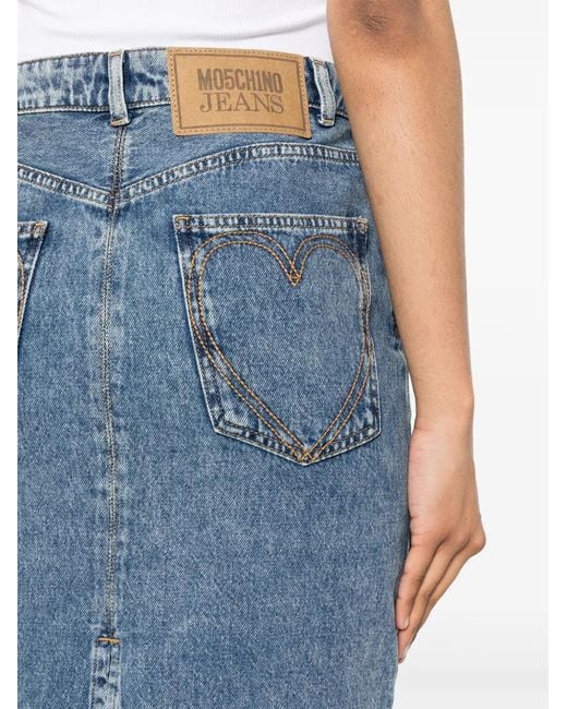 Moschino Blue Logo-Appliqué Pencil Denim Skirt