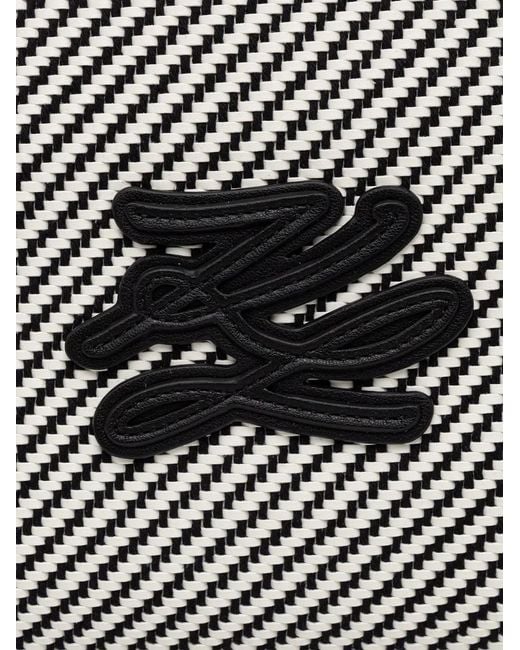 Karl Lagerfeld Black Diagonal-Stripe Monogram-Patch Tote Bag