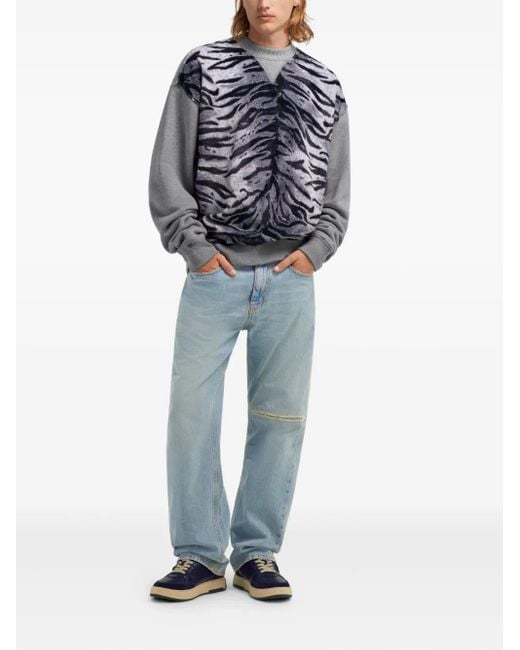 Roberto Cavalli Gray Zebra-Print Sweatshirt for men