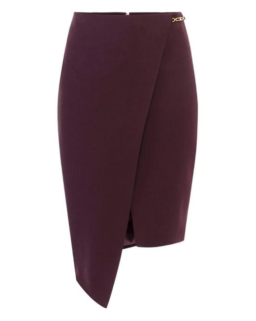 Elisabetta Franchi Purple Asymmetrical Bordeaux Skirt With Wrap-Style Front