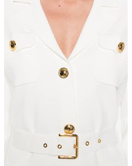 Elisabetta Franchi White Belted And Pocket Knit Cardigan