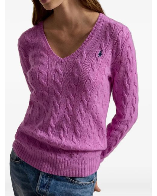 Polo Ralph Lauren Pink Cable-Knit V-Neck Sweater