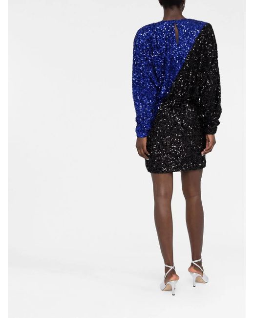 ROTATE BIRGER CHRISTENSEN Blue Sequin Two-tone Mini Dress