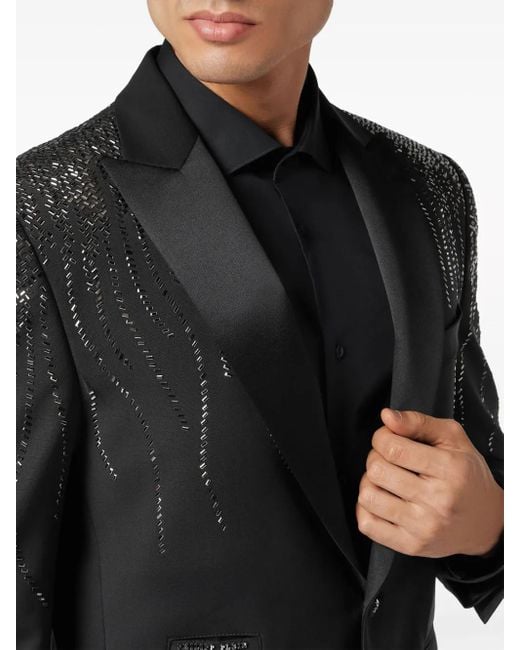 Philipp Plein Black Lord Beaded Blazer for men