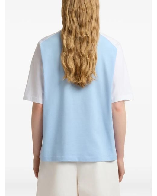 Marni Blue Cotton T-Shirt With Macramé Insert