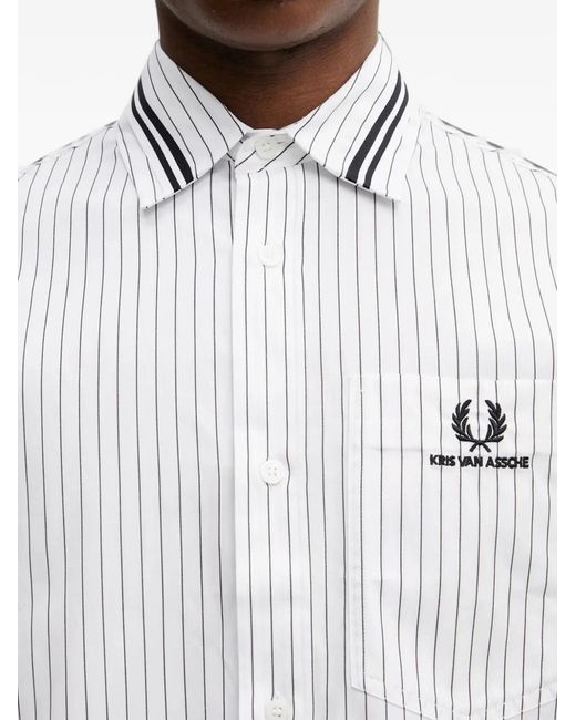 Fred Perry White Pinstripe Short-Sleeve Shirt for men