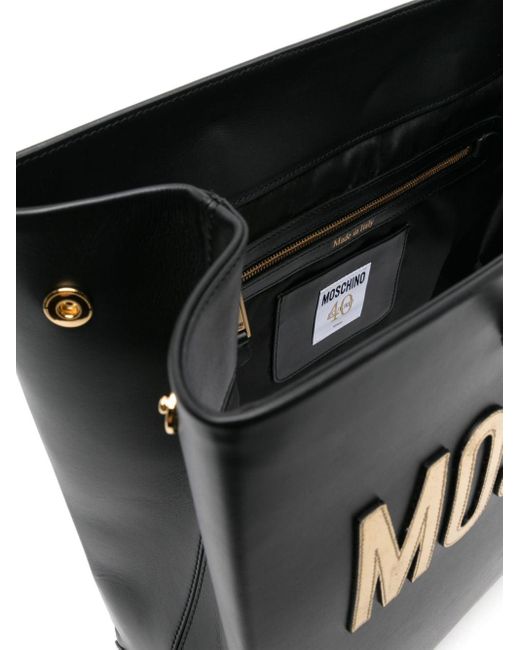 Moschino Black Logo-patch Leather Shoulder Bag
