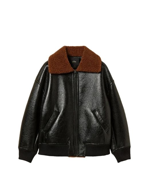 Twinset Black Padded Faux-Shearling Bomber Jacket