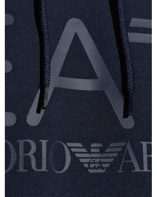 EA7 Blue Logo-Print Drawstring Hoodie for men