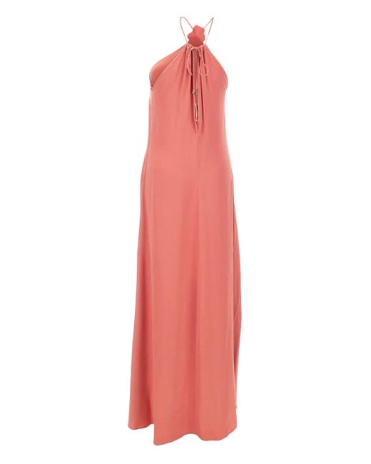 Kaos Jurk Met Halternek En Bloemdetail in het Pink