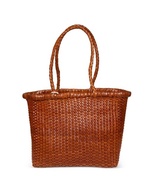 Dragon Diffusion Brown Small B Weave Leather Tote Bag