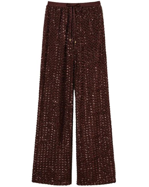 Twinset スパンコール ワイドパンツ Brown