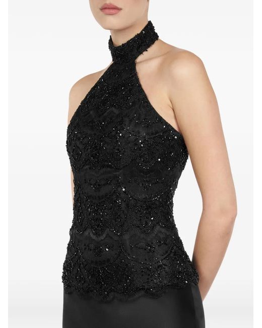ALEXIA & ANTONIA Black Embellished Lace Halter Top