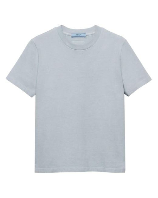 T-shirt en coton à logo triangulaire Prada en coloris Gray