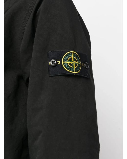 Stone Island Black Logo-Patch Single-Breasted Coat for men