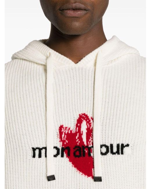 Emporio Armani White X Mon Amour Intarsia-knit Hoodie for men