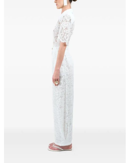ROWEN ROSE White Lace Short-Sleeves Polo Shirt