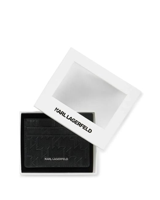 Karl Lagerfeld Black Monogram Perforated Card Holder for men