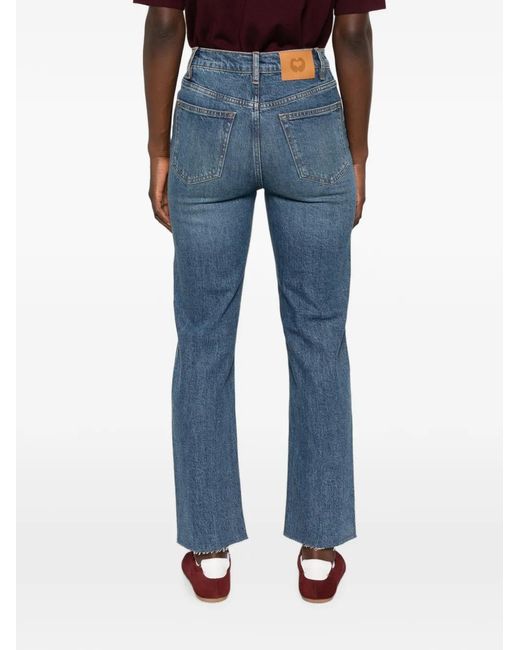 Maje Blue Bow-Embellished Straight-Leg Jeans
