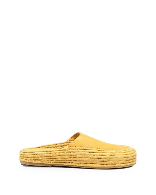 Paloma Barceló Yellow Mules En Cuir Tressé