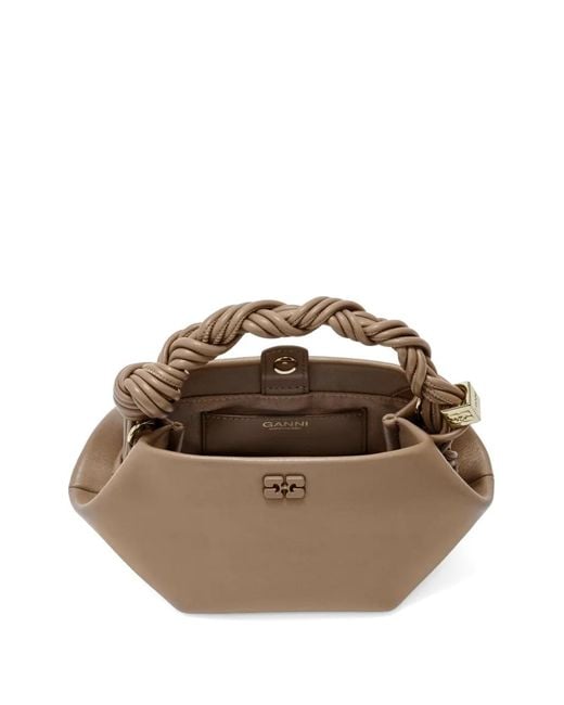 Ganni Brown Mini Bou Logo Tote Bag