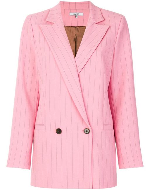 Ganni Pink Pinstripe Double-breasted Blazer