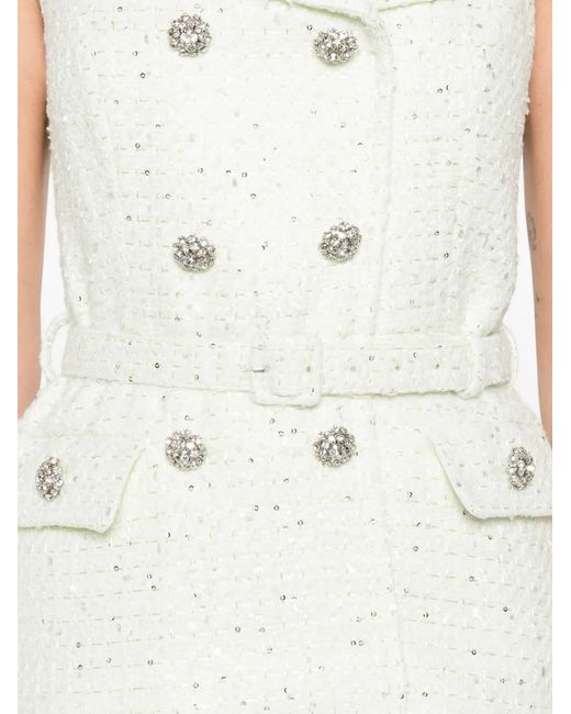Self-Portrait White Embellished Double-Breasted Dress