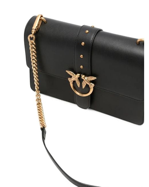 Pinko Black Love Birds Leather Shoulder Bag