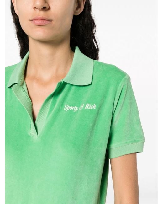 Sporty & Rich Green Towelling-Finish Logo-Embroidered Polo Shirt
