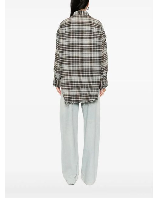 R13 フレイド チェックシャツ Gray