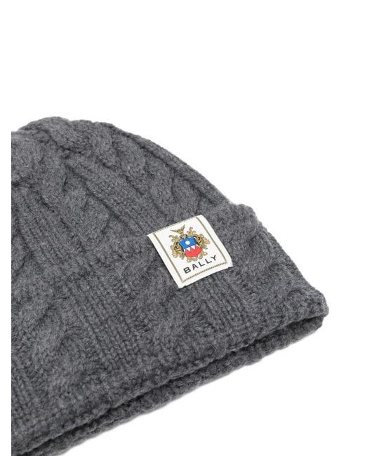 Bally Gray Haube Logo-Patch Beanie Hat