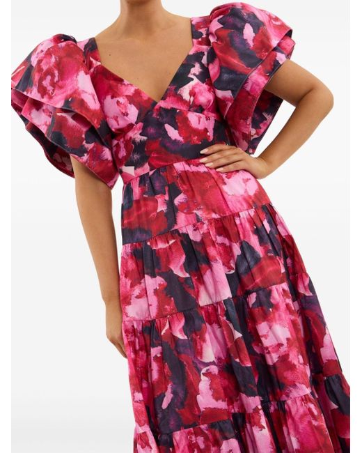 Rebecca Vallance Red Petunia Abstract-print Gown