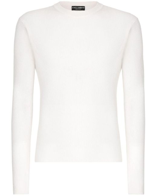 Maglione girocollo a coste di Dolce & Gabbana in White da Uomo