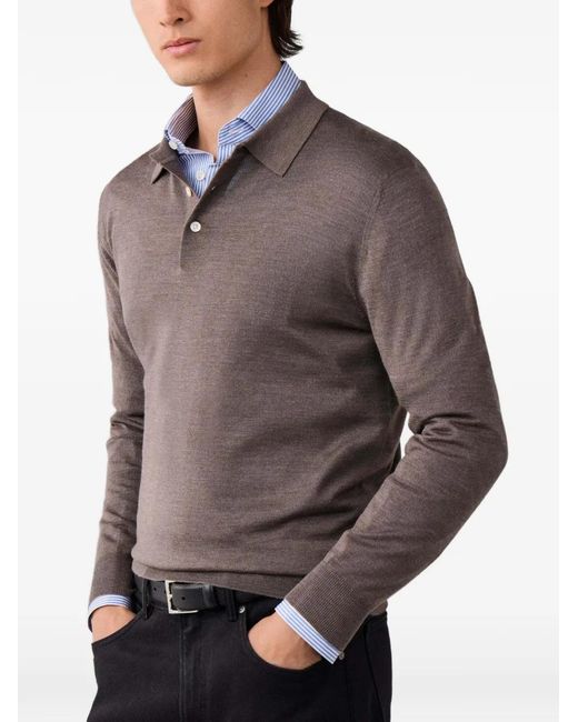 Hackett Gray Knitted Long-Sleeve Polo Shirt for men