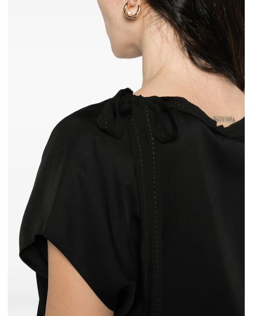 Pinko Black T-Shirt With Side Bow On The Neck