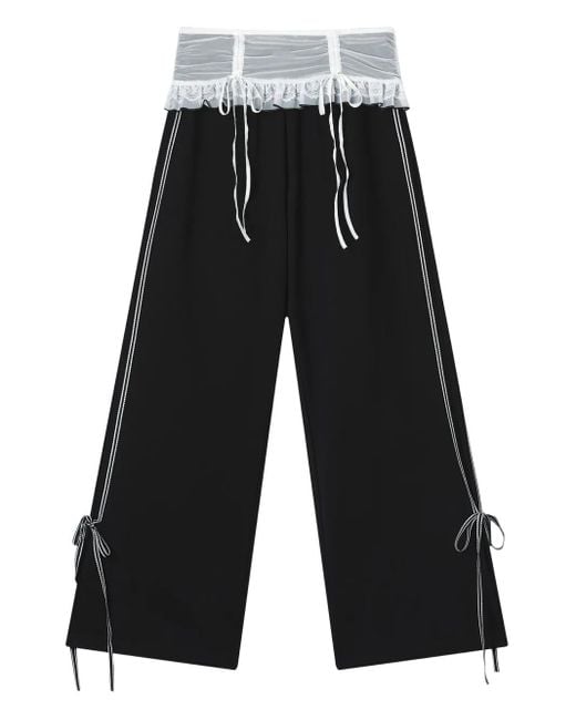 B+ AB Black Ruffle-Detail Side-Stripe Trousers