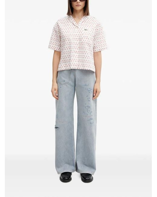 Lacoste Blue Tennis-Racket-Print Short-Sleeve Shirt