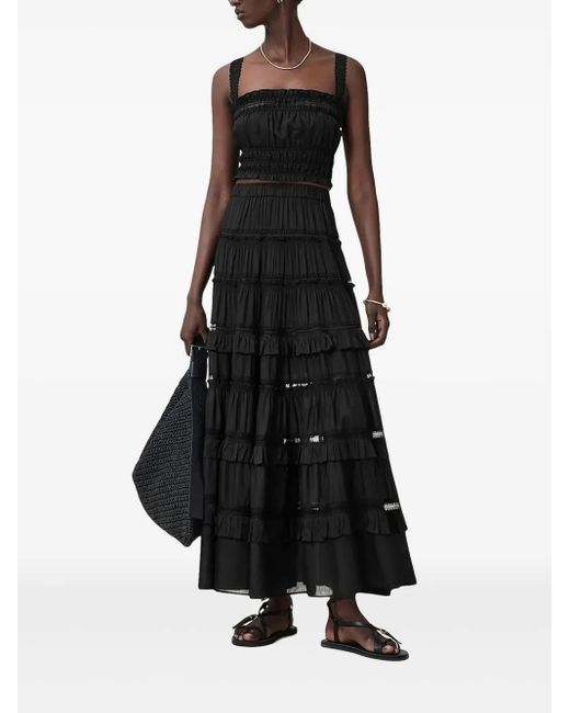 Top fruncido con ribete de encaje AllSaints de color Black