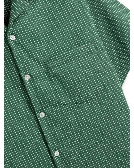 Portuguese Flannel Green Polka-Dot Camp-Collar Shirt for men