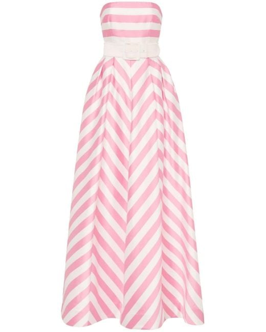 Rebecca Vallance Pink Jocelyn Striped Strapless Gown