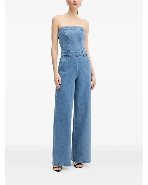 Guess Blue Strapless Flared Jumpsuit