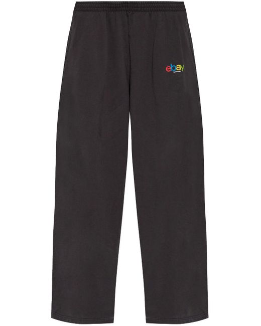 Balenciaga Black Slogan-Embroidered Track Pants for men