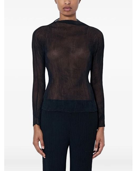 Issey Miyake Blue Sheer Pleated Blouse